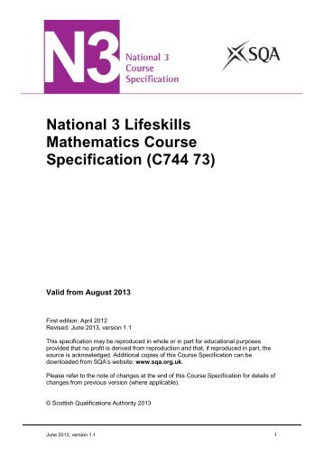 National 3 Lifeskills Mathematics Course Specification (C744 ... - SQA