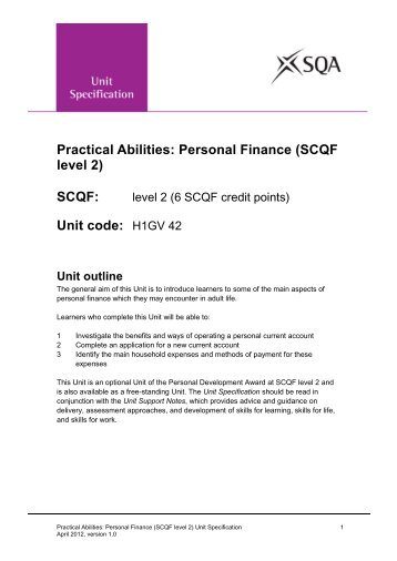 Practical Abilities: Personal Finance (SCQF level 2) SCQF ... - SQA