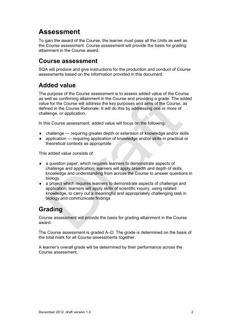 Advanced Higher Biology Draft National Course Assessment ...