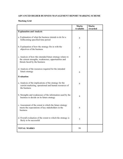 sqa higher business assignment marking instructions