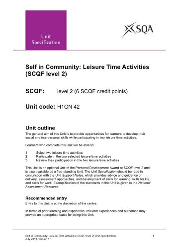 Self in Community: Leisure Time Activities (SCQF level 2 ... - SQA