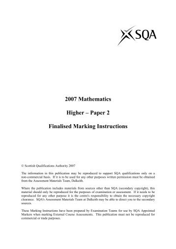 2007 Mathematics Higher â Paper 2 Finalised Marking Instructions