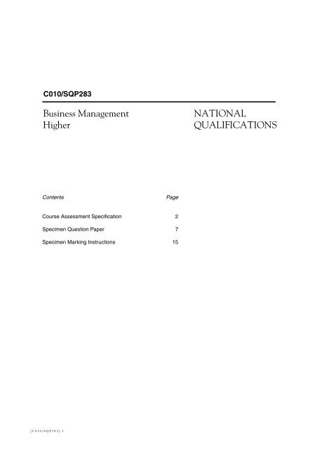 Higher Business Management Course Specimen Question ... - SQA
