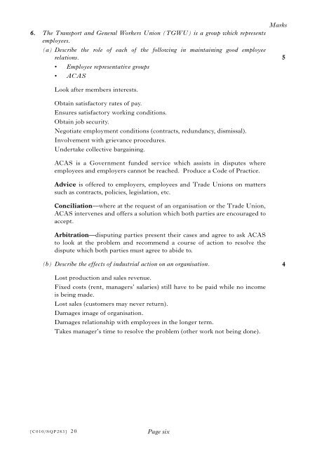 Higher Business Management Course Specimen Question ... - SQA