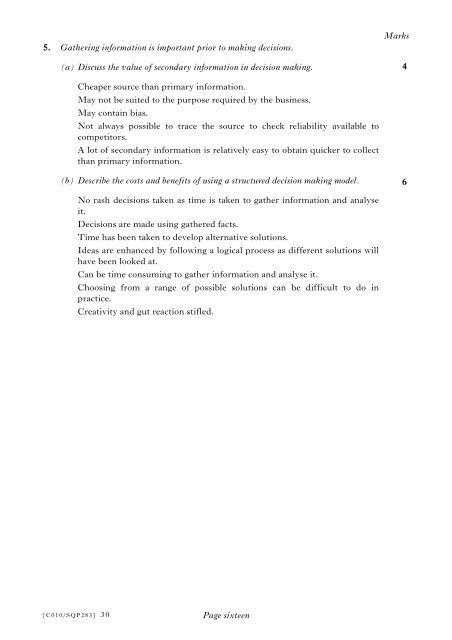 Higher Business Management Course Specimen Question ... - SQA