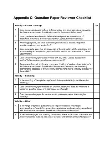 Appendix C: Question Paper Reviewer Checklist - SQA