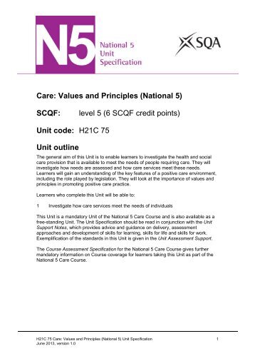 Care: Values and Principles - Scottish Qualifications Authority