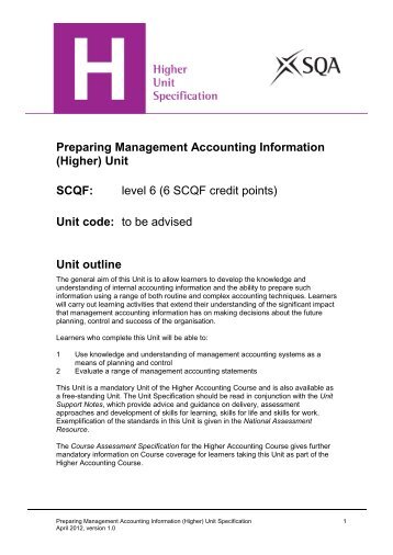 Accounting Preparing ManagementAccounting Information ... - SQA