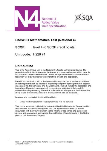 Lifeskills Mathematics Test - Scottish Qualifications Authority