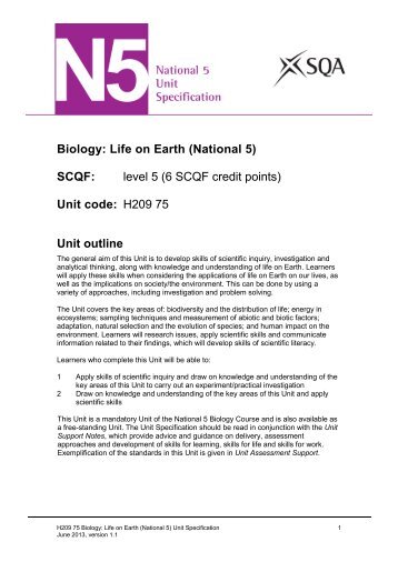 Biology: Life on Earth (National 5) - Scottish Qualifications Authority