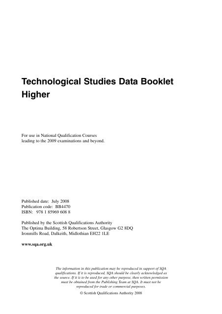 Technological Studies Higher Data Booklet - SQA