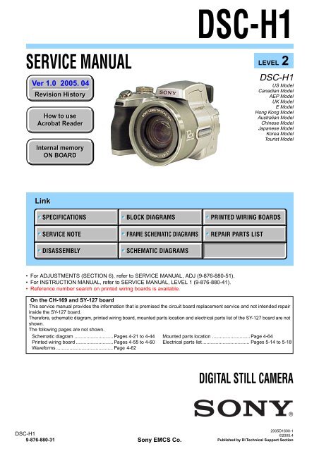 Service Manual Of Sony Dsc H1 Digital Camera Sonyrus