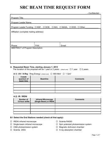 SRC BEAM TIME REQUEST FORM - University of Wisconsin-Madison