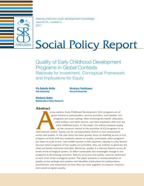 Quality of Early Childhood Development Programs in Global Contexts