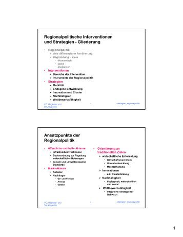 1 Regionalpolitische Interventionen und Strategien - Gliederung ...