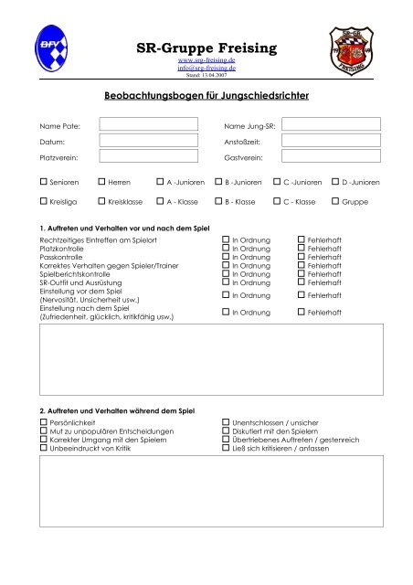 Beobachtungsbogen Jungschiedsrichter - SRG Freising