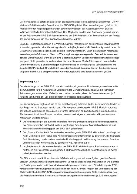 Bericht der EidgenÃ¶ssischen Finanzkontrolle (EFK) 2006 - SRG SSR