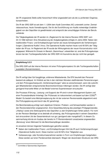 Bericht der EidgenÃ¶ssischen Finanzkontrolle (EFK) 2006 - SRG SSR