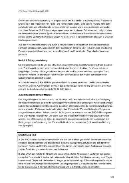 Bericht der EidgenÃ¶ssischen Finanzkontrolle (EFK) 2006 - SRG SSR