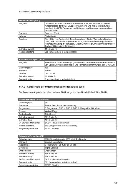 Bericht der EidgenÃ¶ssischen Finanzkontrolle (EFK) 2006 - SRG SSR