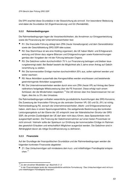 Bericht der EidgenÃ¶ssischen Finanzkontrolle (EFK) 2006 - SRG SSR