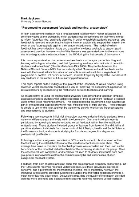 Reconnecting assessment feedback and learning: a case study