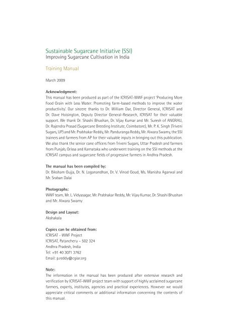 Sustainable Sugarcane Initiative (SSI) manual - SRI - India