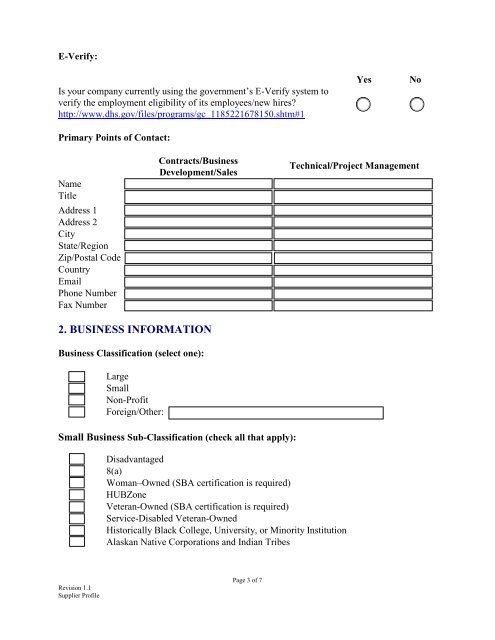 Supplier Profile Form - SRI International