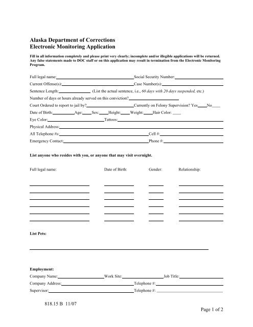 Application for DOC Electronic Monitoring - Alaska Department of ...