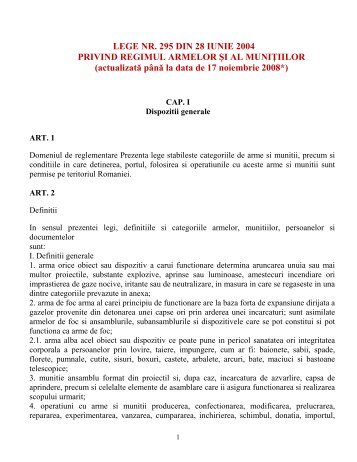 LEGE NR. 295 DIN 28 IUNIE 2004 PRIVIND REGIMUL ARMELOR ...