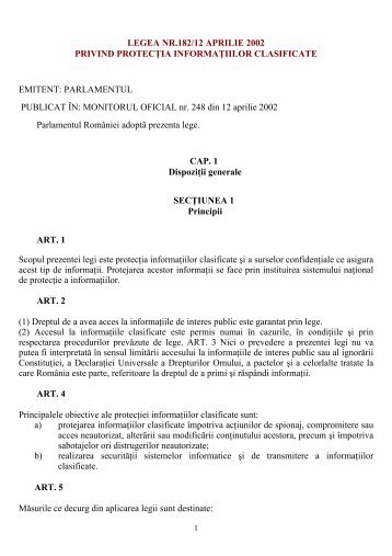 LEGEA NR.182/12 APRILIE 2002 PRIVIND PROTECÅ¢IA ...