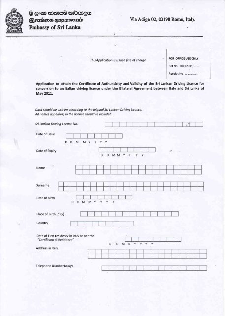 Application Driving Licence.pdf - Embassy of Sri Lanka in Rome