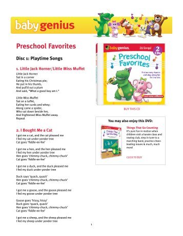 Download Preschool Favorites lyrics PDF - Baby Genius
