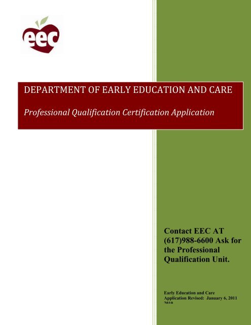 DEPARTMENT OF EARLY EDUCATION AND CARE Professional