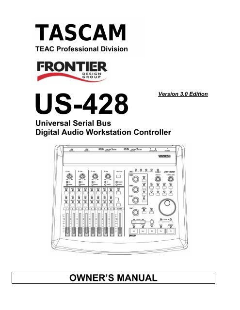 Tascam US-428 USB Controller/Mixer Surface Manual