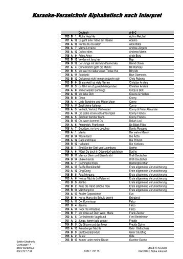 Karaoke-Verzeichnis Alphabetisch nach Interpret - Sattler Electronic ...