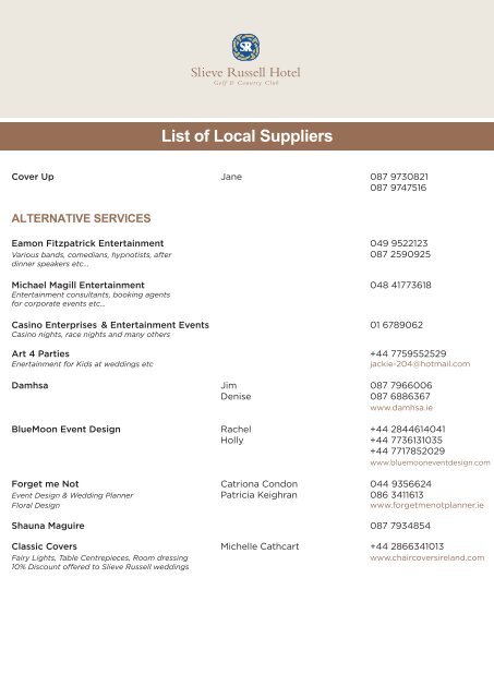 List of Local Suppliers - Slieve Russell Hotel