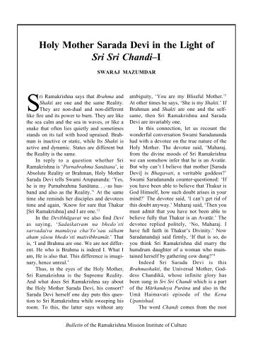 Holy Mother Sarada Devi in the Light of Sri Sri ChandiâI