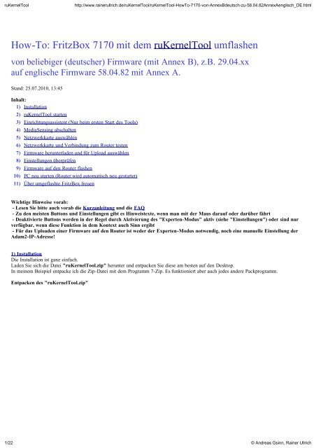 How-To: FritzBox 7170 mit dem ruKernelTool umflashen