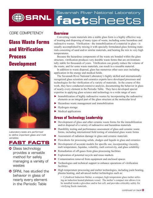 Glass Waste Forms and Vitrification Process - Savannah River Site