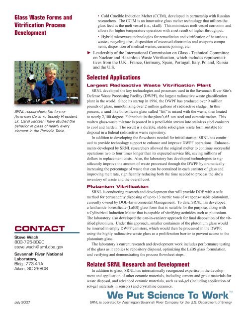 Glass Waste Forms and Vitrification Process - Savannah River Site