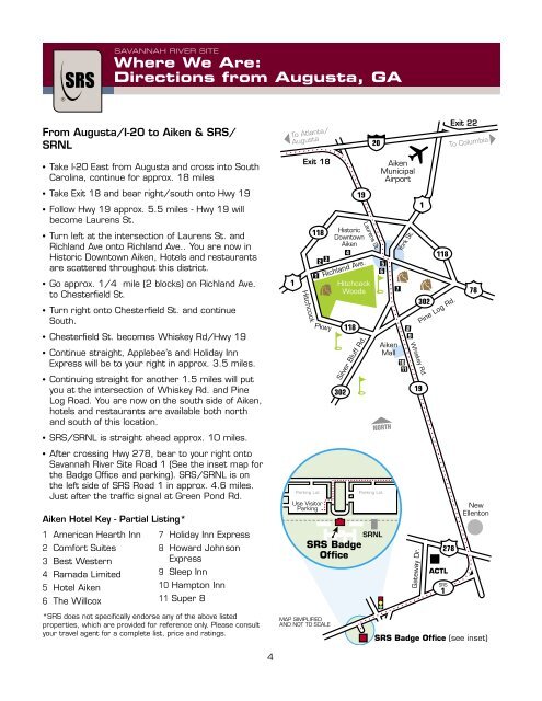 Where We Are: Directions from Augusta, GA - Savannah River Site