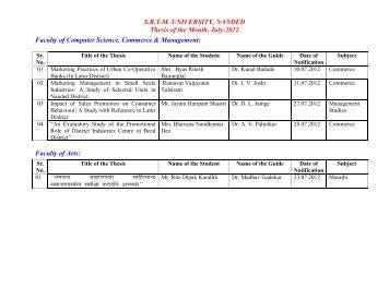 S.R.T.M. UNIVERSITY, NANDED Thesis of the Month, July-2012 ...