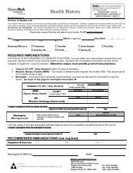 Health History Form - Slippery Rock University