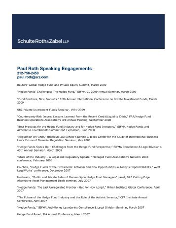 Paul Roth Speaking Engagements