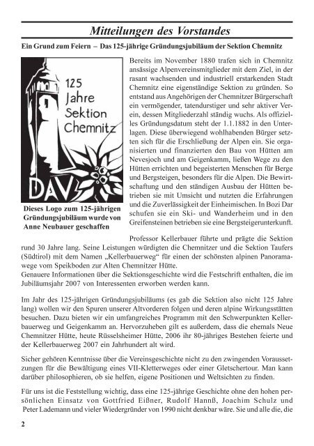 Sektionsmitglieder berichten - DAV Sektion Chemnitz