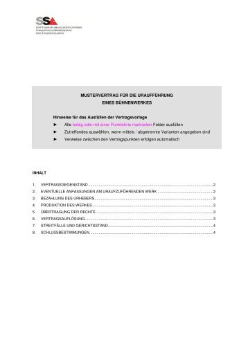 Mustervertrag fÃ¼r die UrauffÃ¼hrung eines BÃ¼hnenwerks (pdf) - SSA