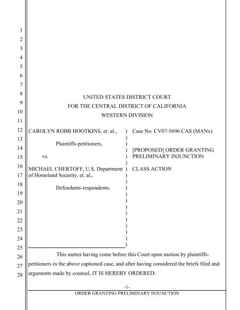 Proposed Order for Preliminary Injunction