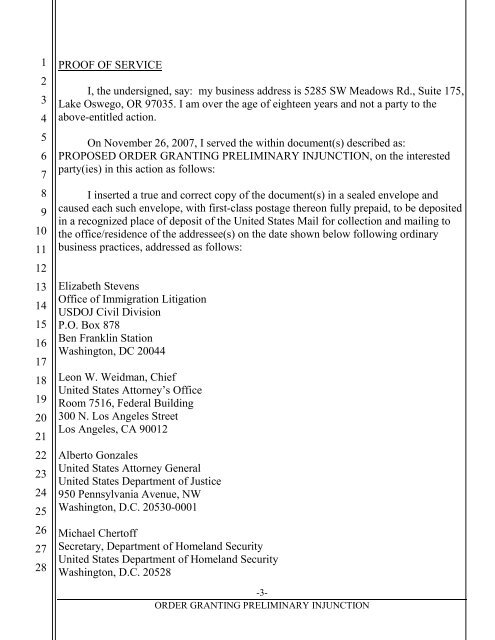 Proposed Order for Preliminary Injunction