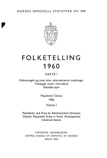 Folketelling 1960 Hefte I - Statistisk sentralbyrÃ¥